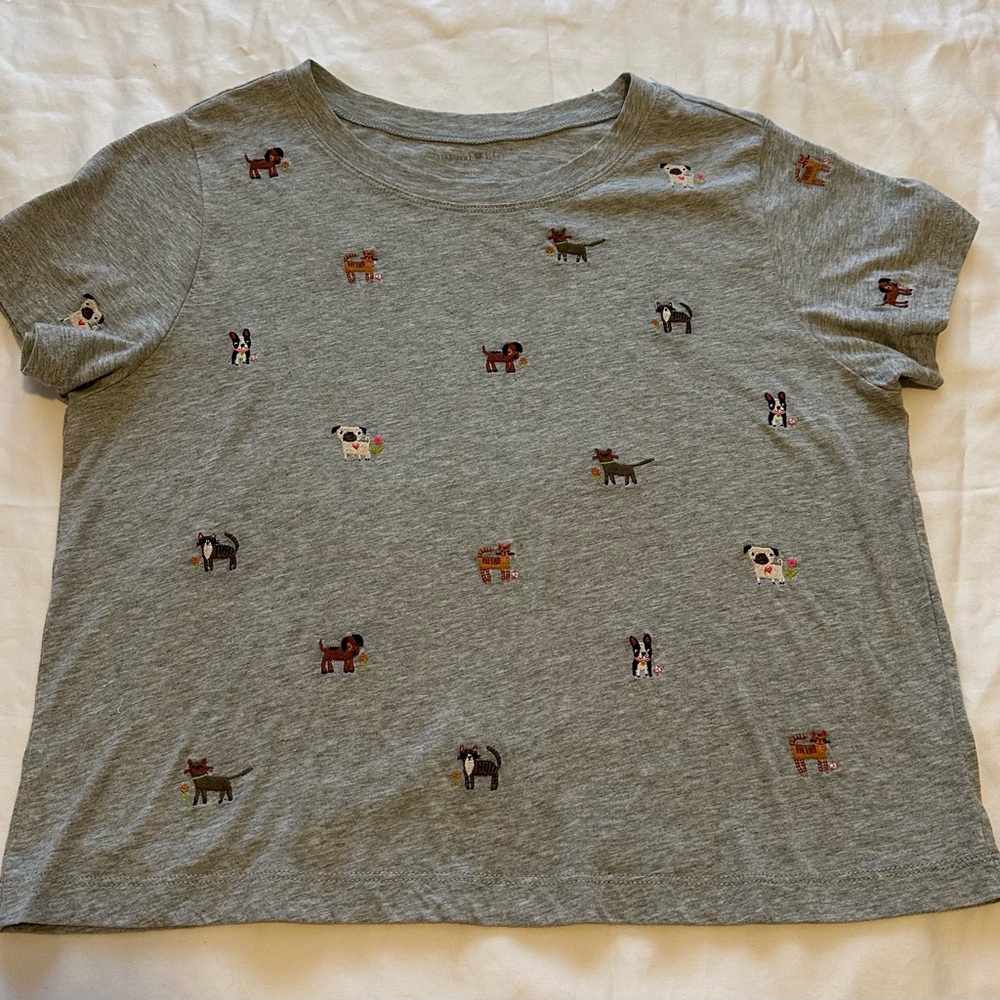NATURAL LIFE Gray Dog Print T-Shirt